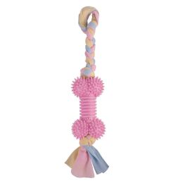 Dog Chews Toy with Cotton Rope Natural Rubber Toys Cleans Molars (Color: Pink)