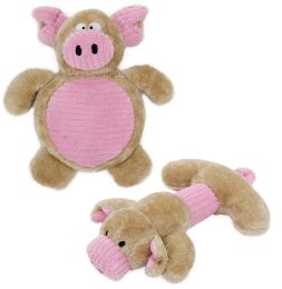 Pet Life Cozy Play Plush 2 Set Of Matching Squeaking Chew Dog Toys (Color: Pink/Brown)
