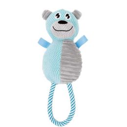 Pet Life Plush Huggabear Natural Jute And Squeak Chew Tugging Dog Toy (Color: Blue/Grey)