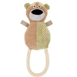 Pet Life Plush Huggabear Natural Jute And Squeak Chew Tugging Dog Toy (Color: Brown/Olive)
