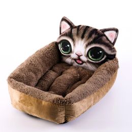 Fashion House Cartoon-Design Sofa Soft Warm Cotton Nest Pet Dog Beds Puppy Kennel (Color: Coffee Cat)