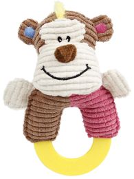 Pet Life 'Ring-O-Round' Plush Squeaking and Rubber Teething Newborn Puppy Dog Toy (Color: Pink / Brown)