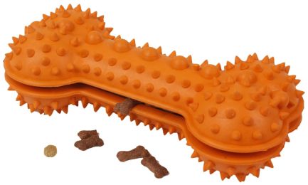 Pet Life 'Denta-Bone' TPR Treat Dispensing and Dental Cleaning Durable Dog Toy (Color: orange)