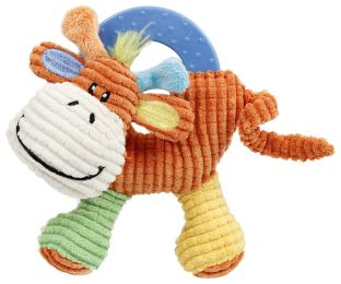 Pet Life 'Moo-cifier' Plush Squeaking and Rubber Teething Newborn Puppy Dog Toy (Color: Orange / Green / Yellow)