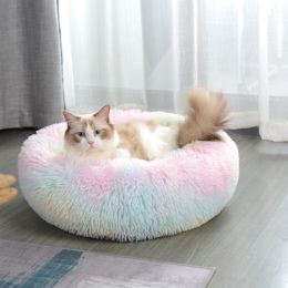 60cm Dog Bed Super Soft Washable Long Plush Pet Kennel Deep Sleep Dog House Velvet Mats Sofa For Dog Basket Pet Cat Bed RT (Color: Colors)