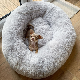 50cm Dog Bed Super Soft Washable Long Plush Pet Kennel Deep Sleep Dog House Velvet Mats Sofa For Dog Basket Pet Cat Bed RT (Color: Light Gray)